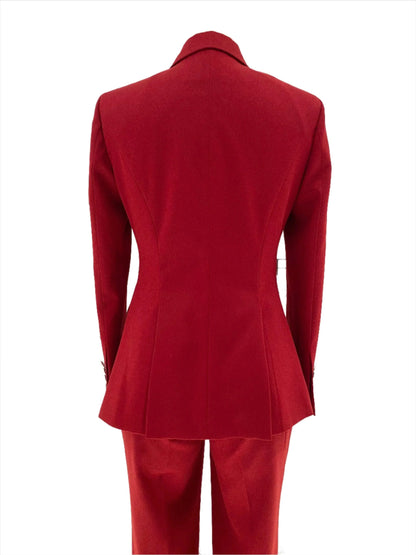 Women Pant Suit, Red Slim Fit Double Breasted Formal Pantsuit -Guocali