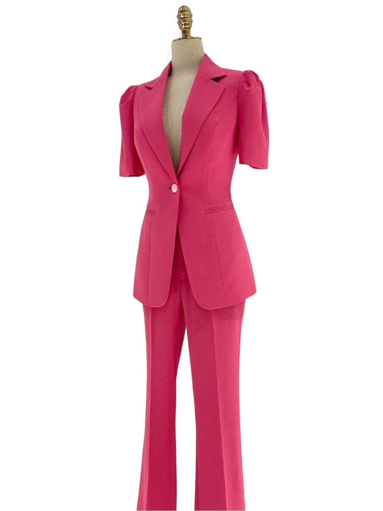 Women Pant Suit - Rose Red One-button Trouser Suit - Pantsuit - Guocali