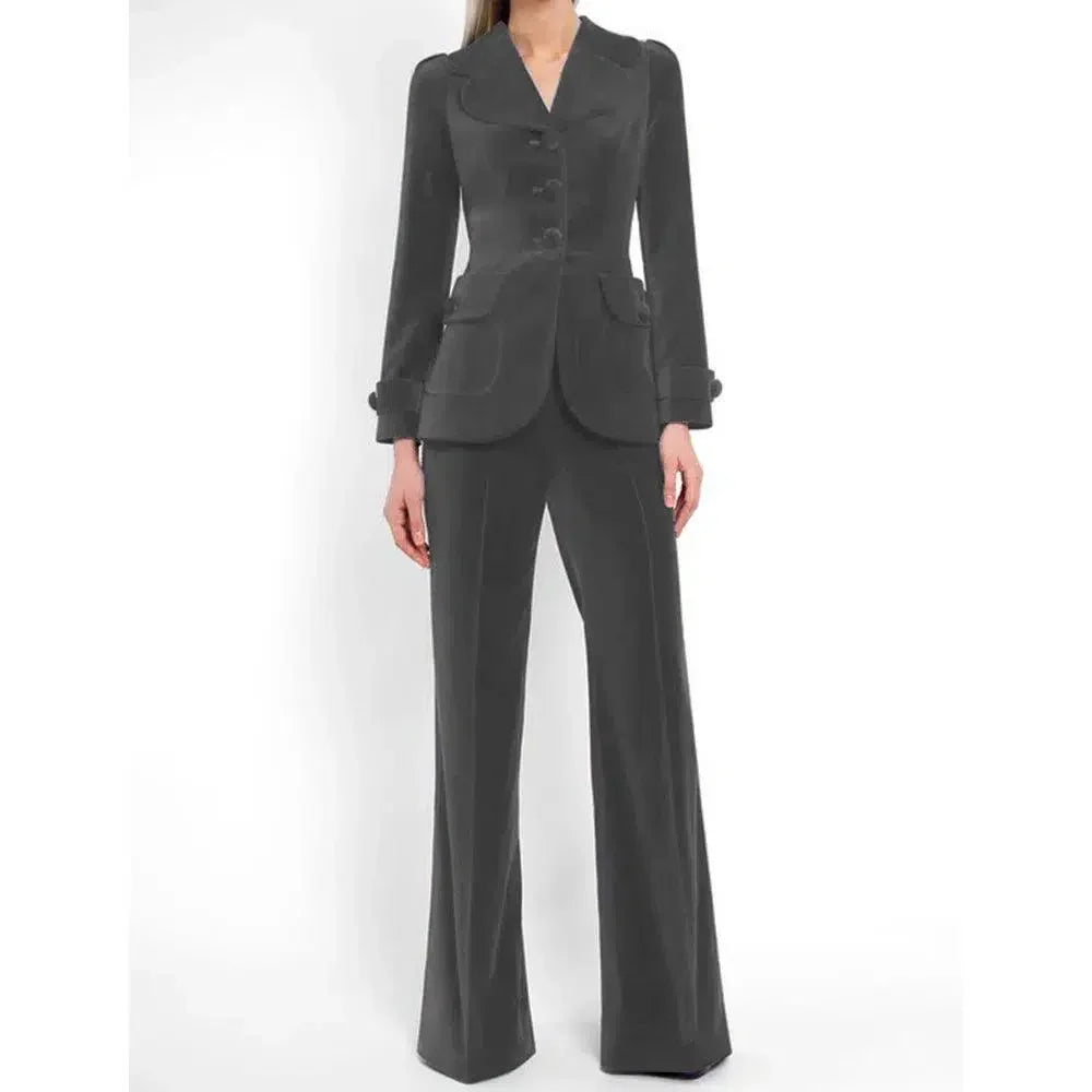 Women Pant Suit, Velvet Trouser Suit -Guocali
