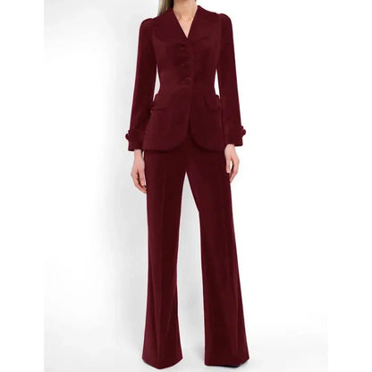 Women Pant Suit, Velvet Trouser Suit -Guocali