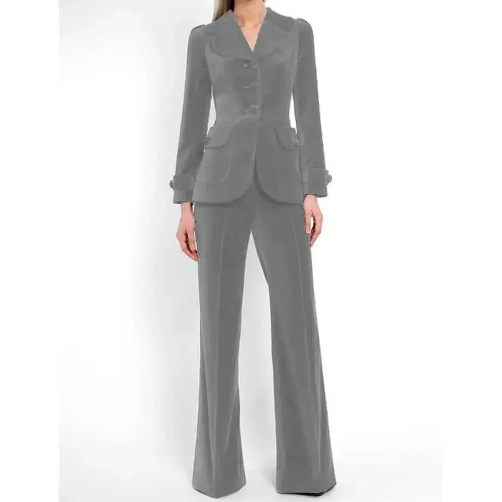 Women Pant Suit, Velvet Trouser Suit -Guocali
