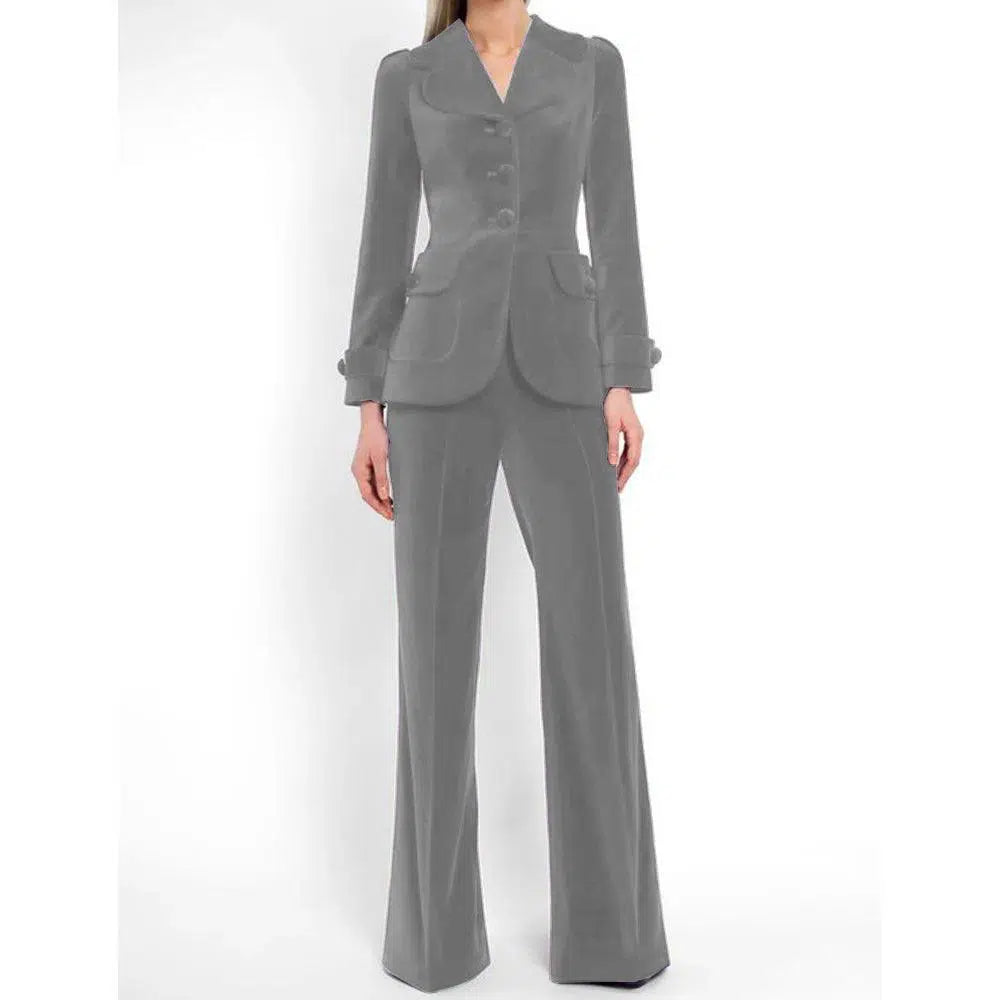 Women Pant Suit, Velvet Trouser Suit - Pantsuit - Guocali