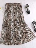 Women Pleated Skirt Animal Print - High Waist Midi Women Skirt