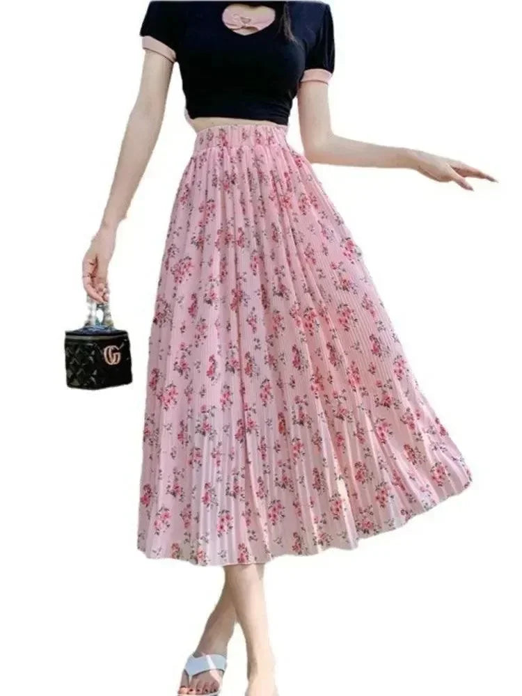 Women Pleated Skirt Fairy Style Chiffon - High Waist Midi Women Skirt