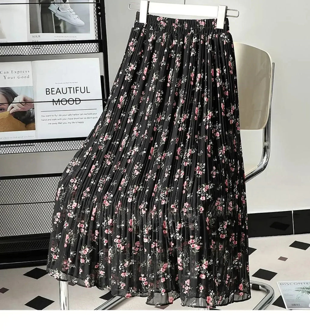 Women Pleated Skirt Fairy Style Chiffon - High Waist Midi Women Skirt