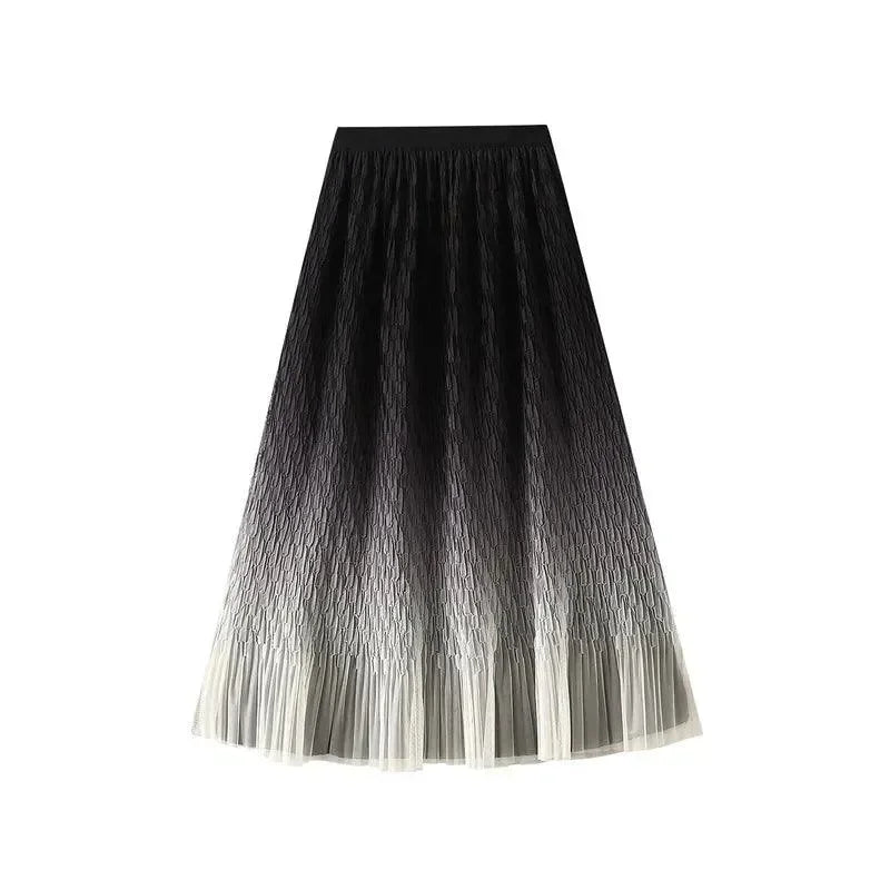 Women Pleated Skirt Gradient Mesh - Midi Women Skirt