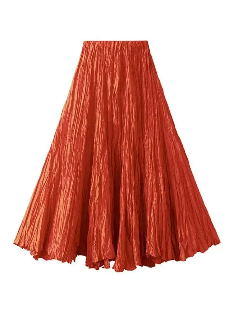 Women Pleated Skirt High Waist - A-Line Midi Women Skirt