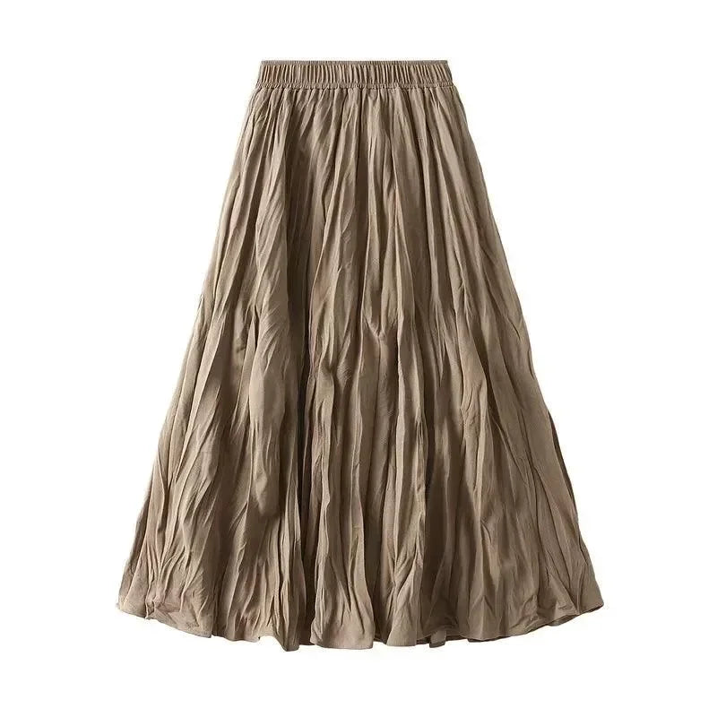 Women Pleated Skirt High Waist Elastic - Midi Women Skirt