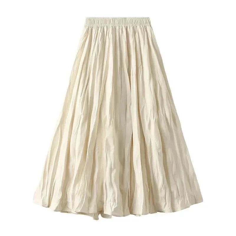 Women Pleated Skirt High Waist Elastic - Midi Women Skirt