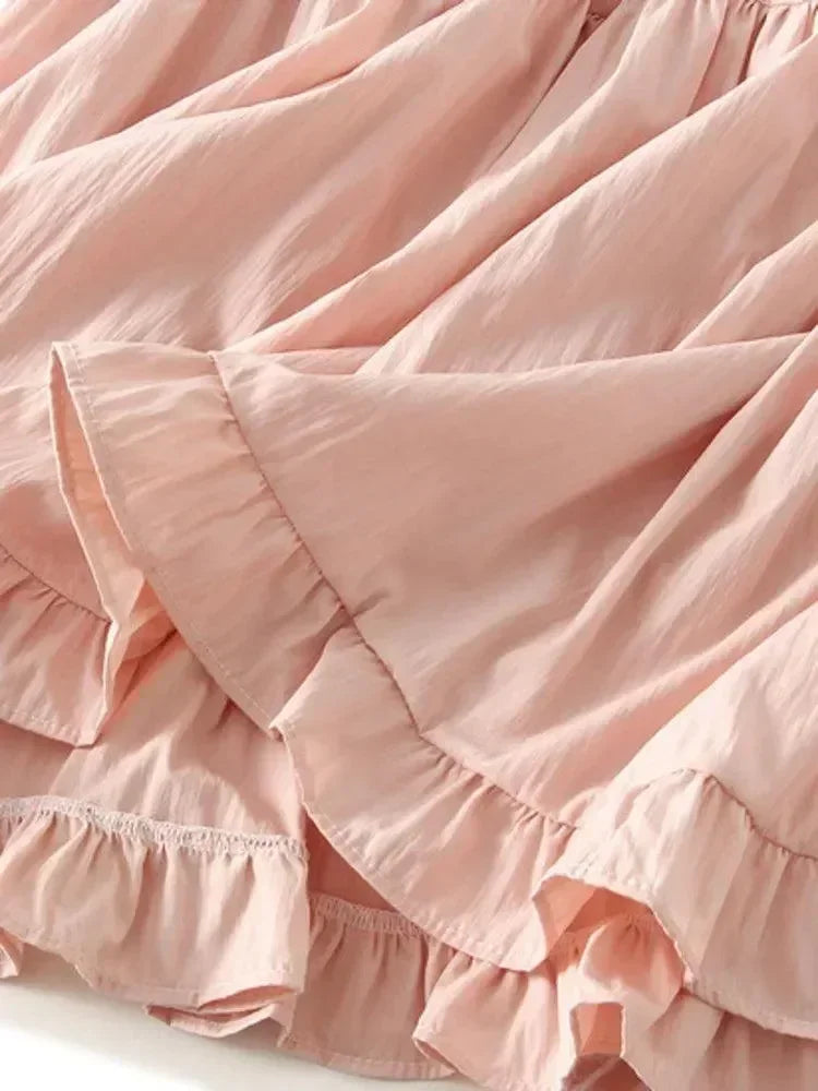 Women Pleated Skirt Patchwork Ruffled - A-Line Midi Women Skirt