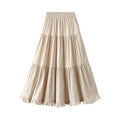 Women Pleated Skirt Patchwork Ruffled - A-Line Midi Women Skirt