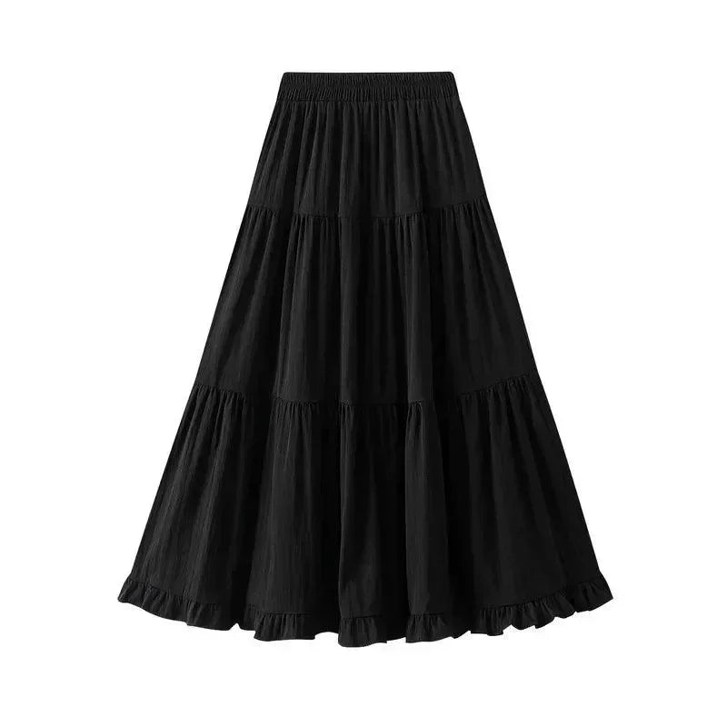 Women Pleated Skirt Patchwork Ruffled - A-Line Midi Women Skirt