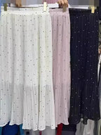 Women Pleated Skirt Polka Dot Chiffon - High Waist Midi Women Skirt