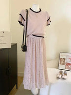 Women Pleated Skirt Polka Dot Chiffon - High Waist Midi Women Skirt