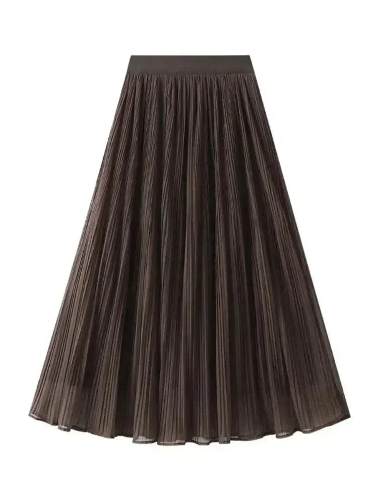 Women Pleated Skirt Reversible Mesh - Midi Women Skirt