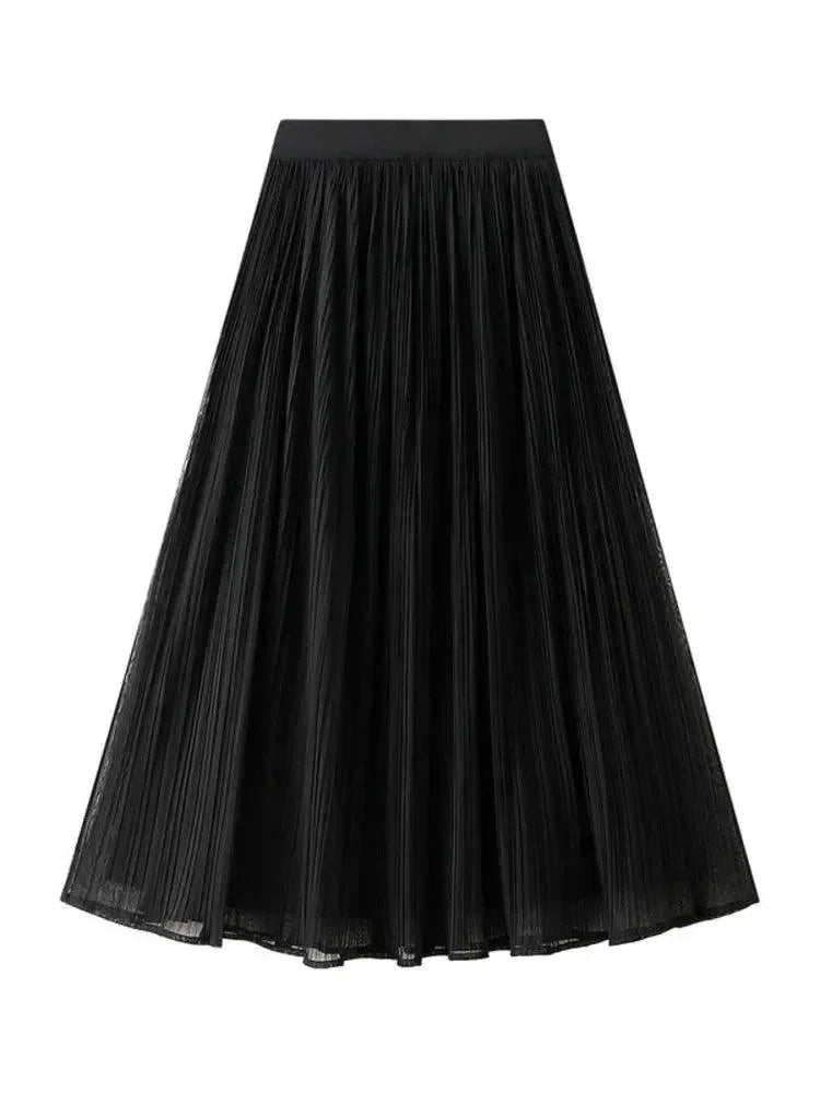 Women Pleated Skirt Reversible Mesh - Midi Women Skirt