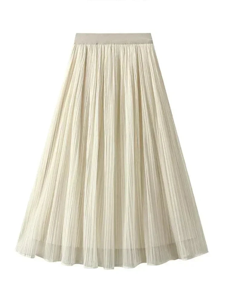 Women Pleated Skirt Reversible Mesh - Midi Women Skirt