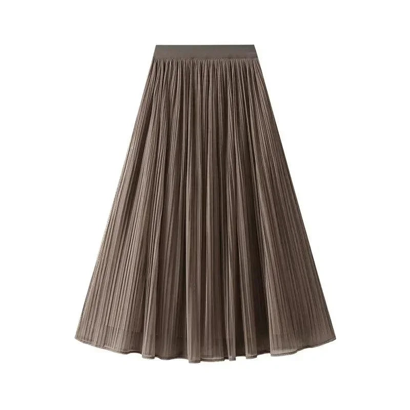 Women Pleated Skirt Reversible Mesh - Midi Women Skirt