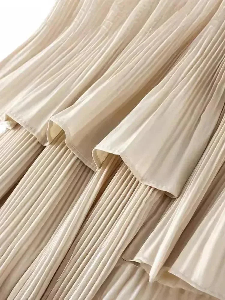 Women Pleated Skirt Ruffled Asymmetric - High Waist Midi Women Skirt