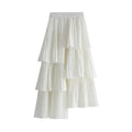 Women Pleated Skirt Ruffled Asymmetric - High Waist Midi Women Skirt