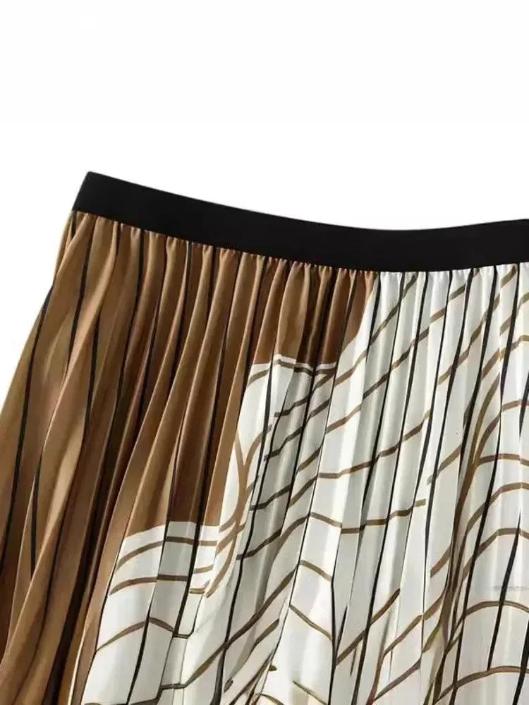 Women Pleated Skirt Vintage Striped - High Waist Midi Women Skirt