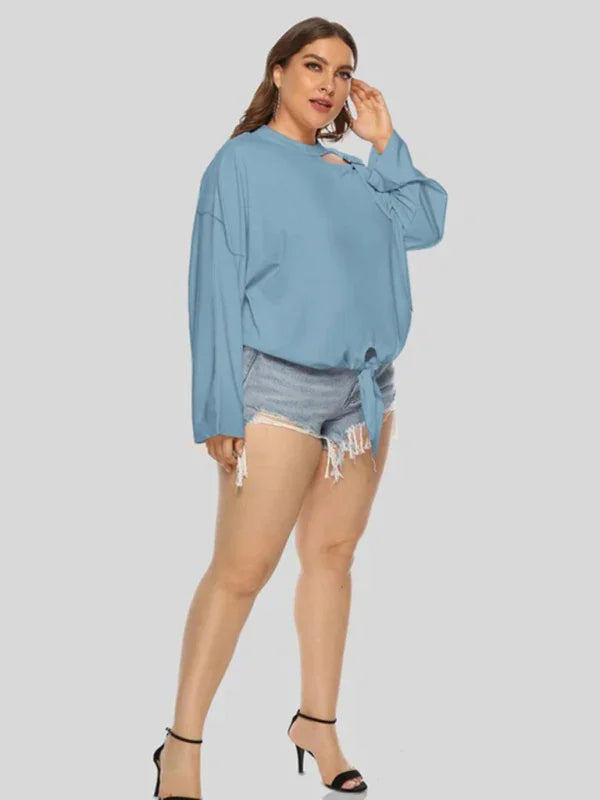 Women Round-Neck Long-Sleeves T-Shirt – Stretchable - Blue -Guocali