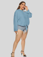 Women Round-Neck Long-Sleeves T-Shirt – Stretchable - Blue -Guocali