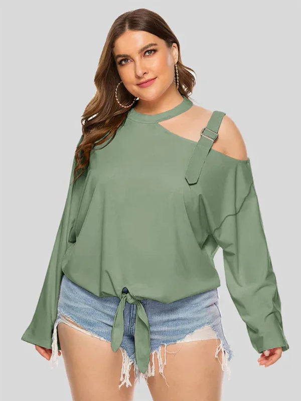 Women Round-Neck Long-Sleeves T-Shirt – Stretchable - Blue -Guocali