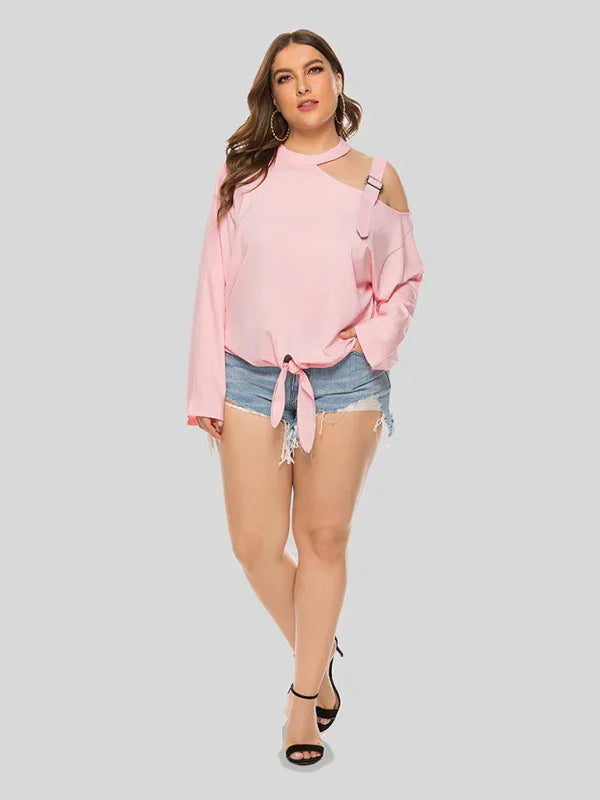 Women Round-Neck Long-Sleeves T-Shirt – Stretchable - Blue -Guocali