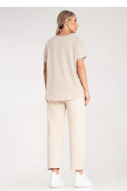 Women Round-Neck Short-Sleeves T-Shirt – Stretchable - Beige -Guocali