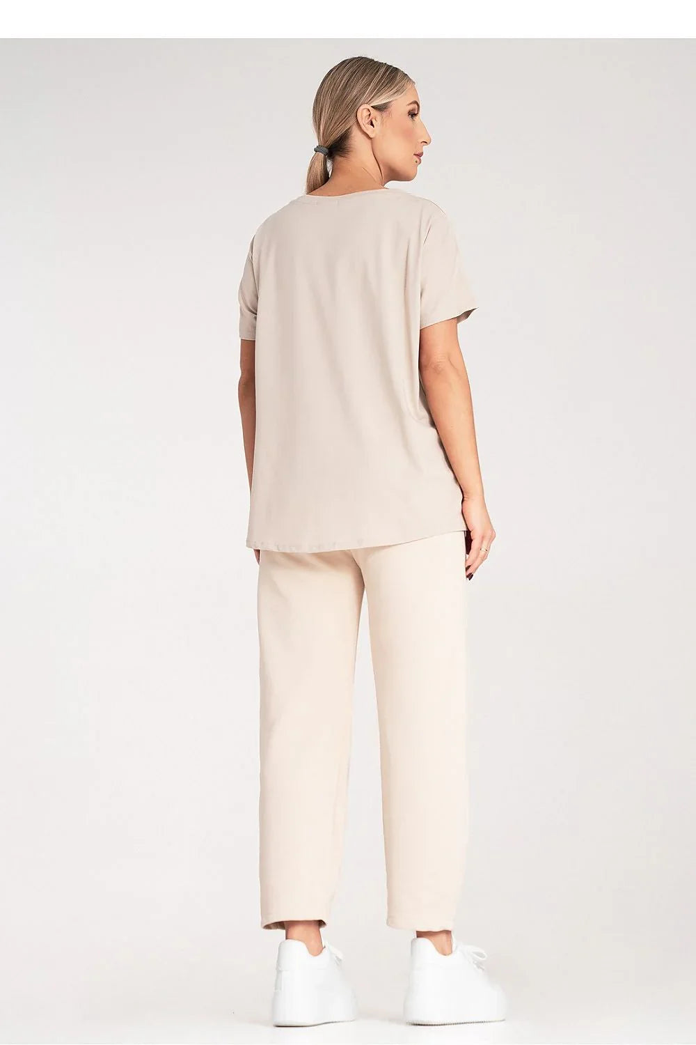 Women Round-Neck Short-Sleeves T-Shirt – Stretchable - Beige -Guocali