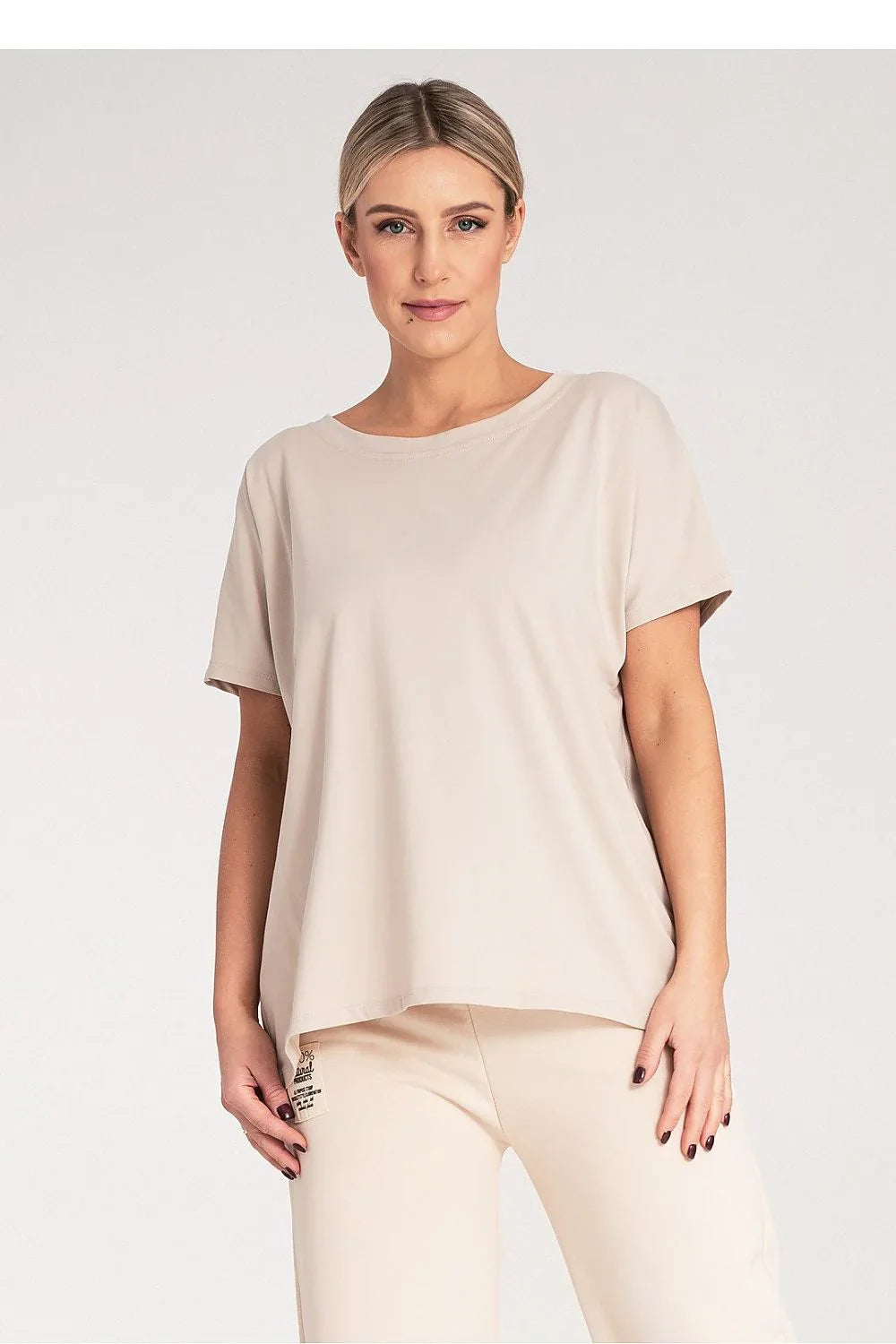 Women Round-Neck Short-Sleeves T-Shirt – Stretchable - Beige -Guocali