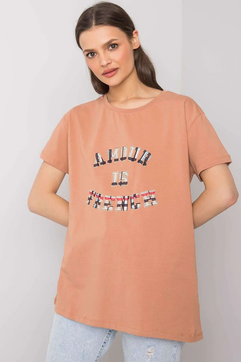 Women Round-Neck Short-Sleeves T-Shirt – Stretchable - Beige -Guocali