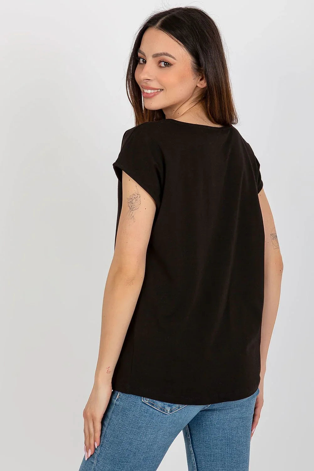 Women Round-Neck Short-Sleeves T-Shirt – Stretchable - Black -Guocali