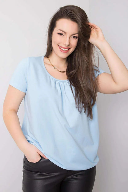 Women Round-Neck Short-Sleeves T-Shirt – Stretchable - Blue -Guocali