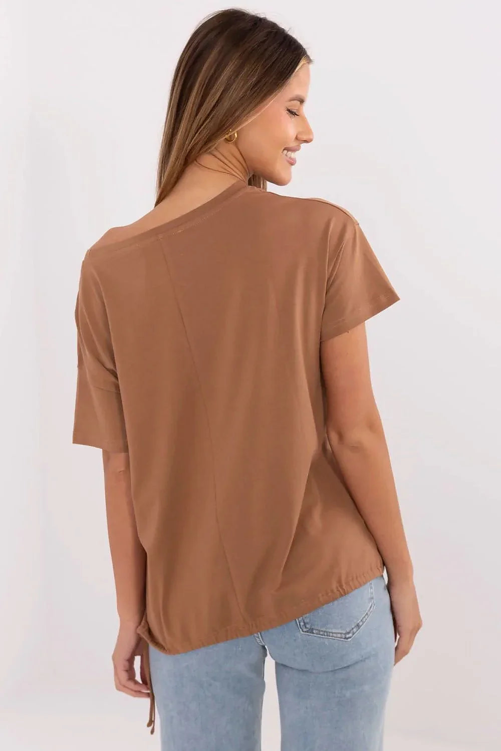 Women Round-Neck Short-Sleeves T-Shirt – Stretchable - Brown, Gold, Black -Guocali