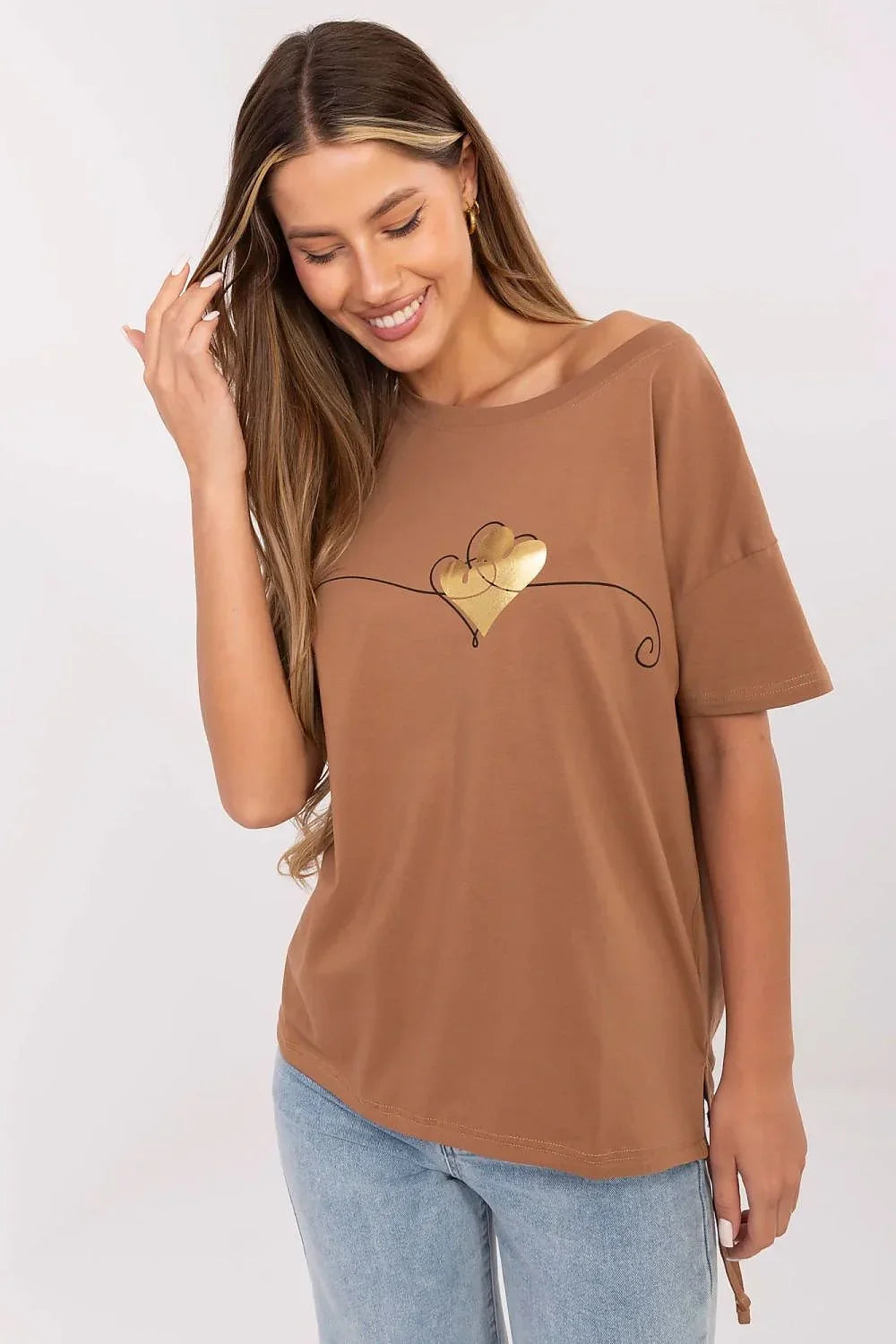 Women Round-Neck Short-Sleeves T-Shirt – Stretchable, Gold, Black