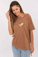 Women Round-Neck Short-Sleeves T-Shirt – Stretchable, Gold, Black