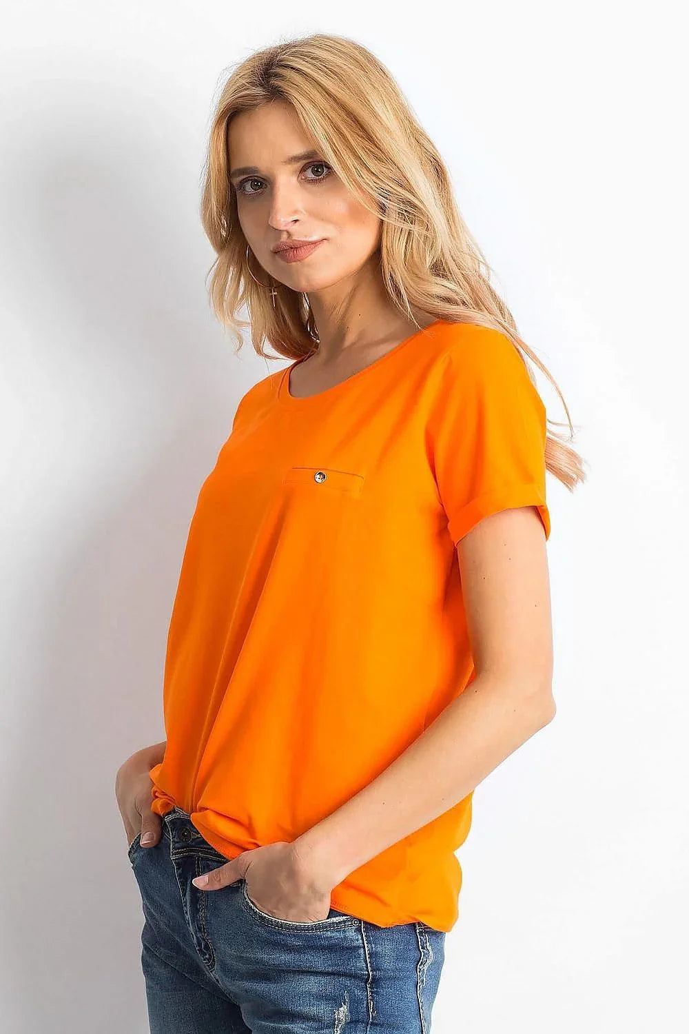 Women Round-Neck Short-Sleeves T-Shirt – Stretchable - Orange -Guocali