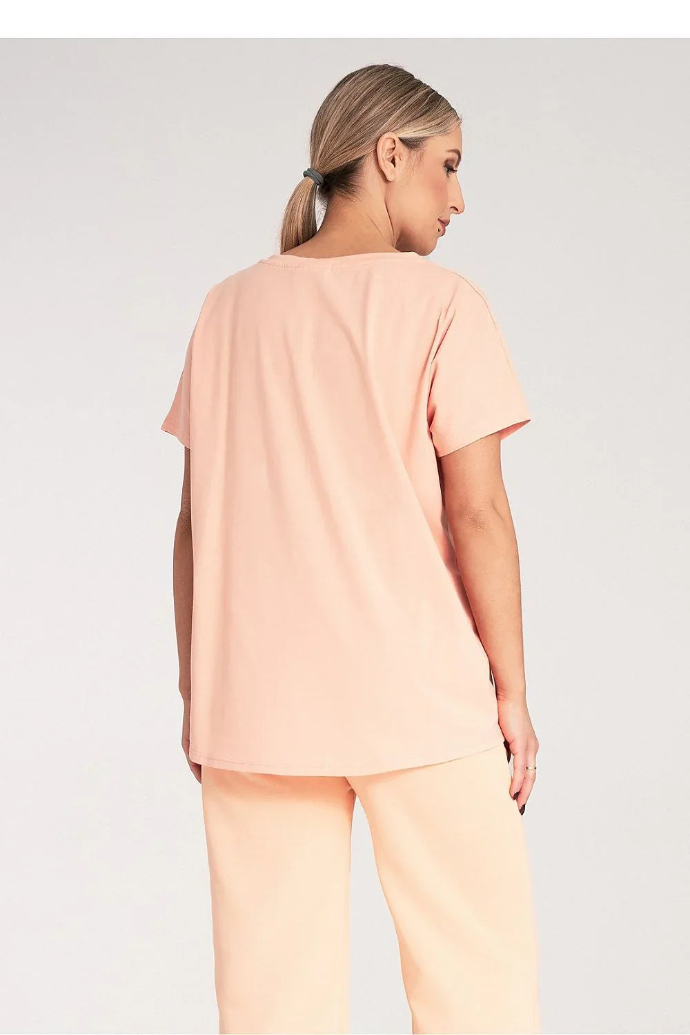 Women Round-Neck Short-Sleeves T-Shirt – Stretchable - Peach, Beige