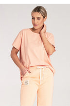 Women Round-Neck Short-Sleeves T-Shirt – Stretchable - Peach, Beige