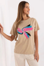 Women Round-Neck Short-Sleeves T-Shirt – Stretchable, Pink, Blue, Black, White