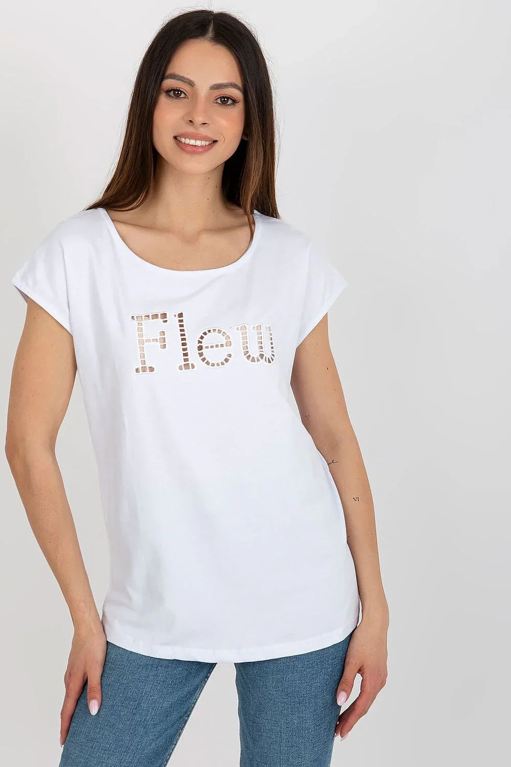 Women Round-Neck Short-Sleeves T-Shirt – Stretchable - White -Guocali
