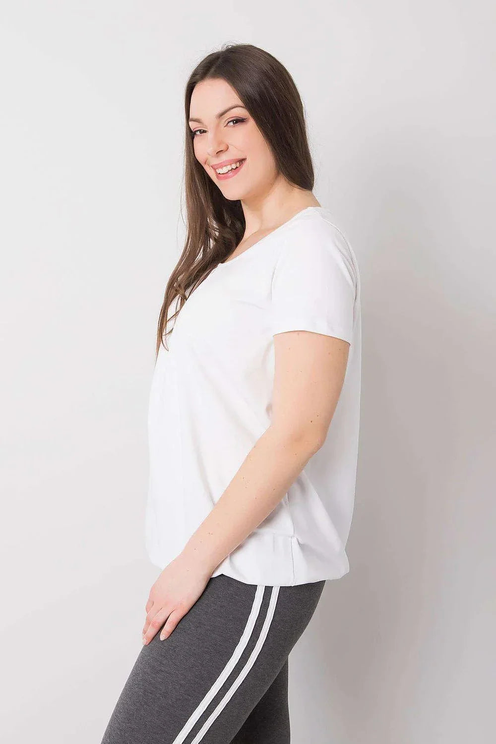 Women Round-Neck Short-Sleeves T-Shirt – Stretchable - White -Guocali