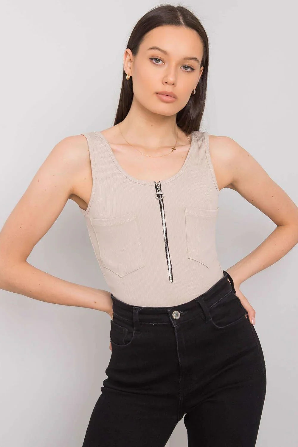 Women Round-Neck Sleeveless T-Shirt – Lightweight - Beige -Guocali