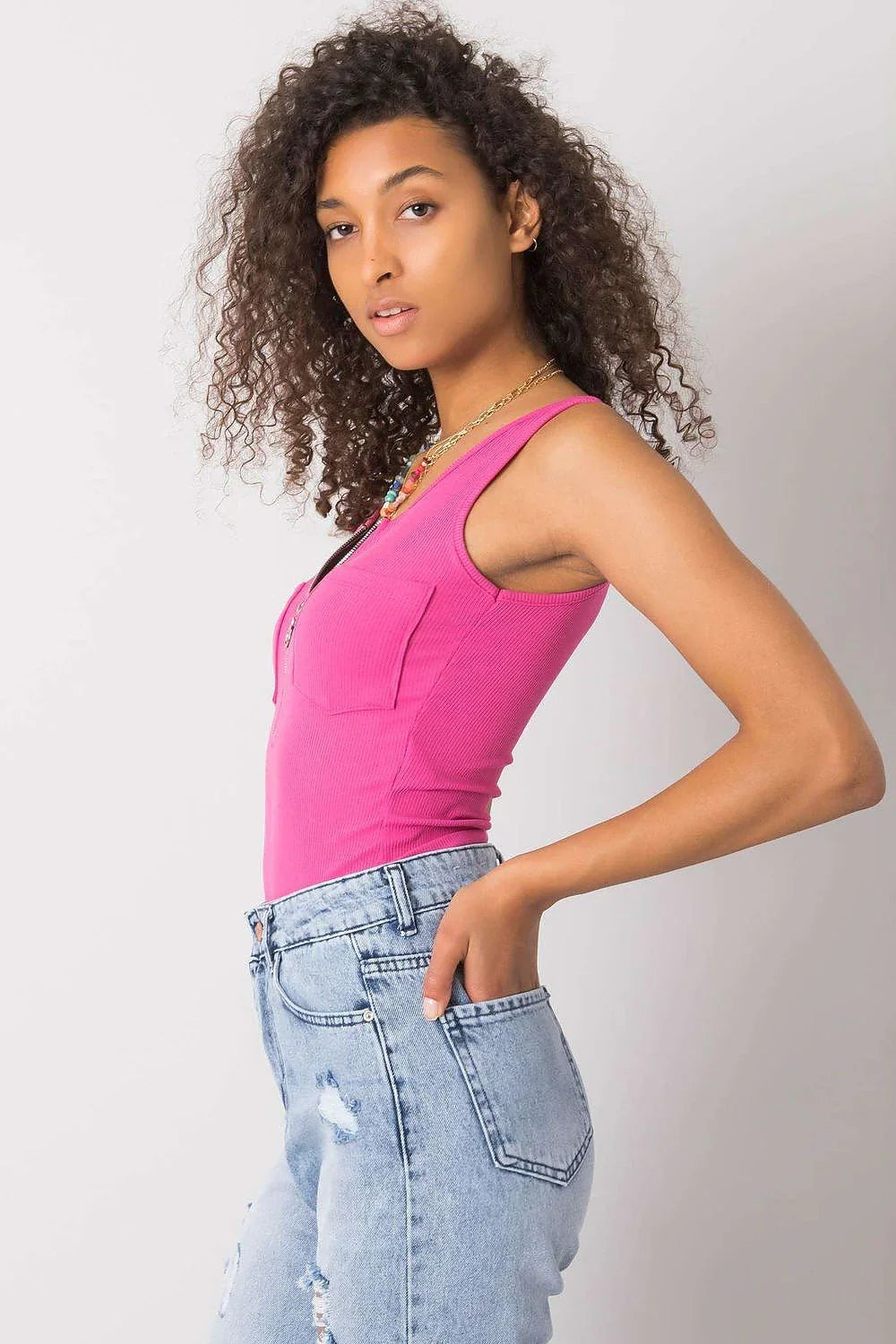 Women Round-Neck Sleeveless T-Shirt – Stretchable - Pink -Guocali