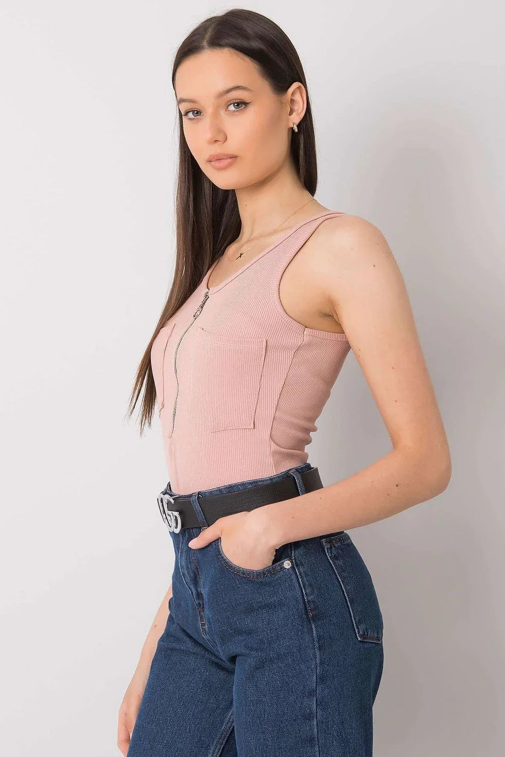 Women Round-Neck Sleeveless T-Shirt – Stretchable - Pink -Guocali