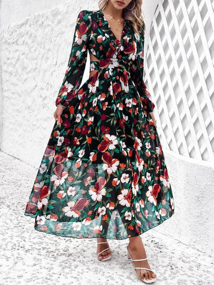 Women Ruffled Waist Printed Summer Dress -Guocali