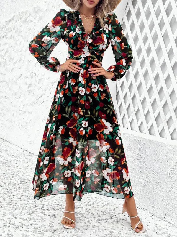 Women Ruffled Waist Printed Summer Dress