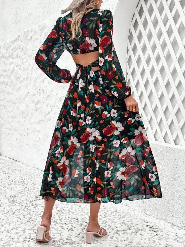 Women Ruffled Waist Printed Summer Dress -Guocali